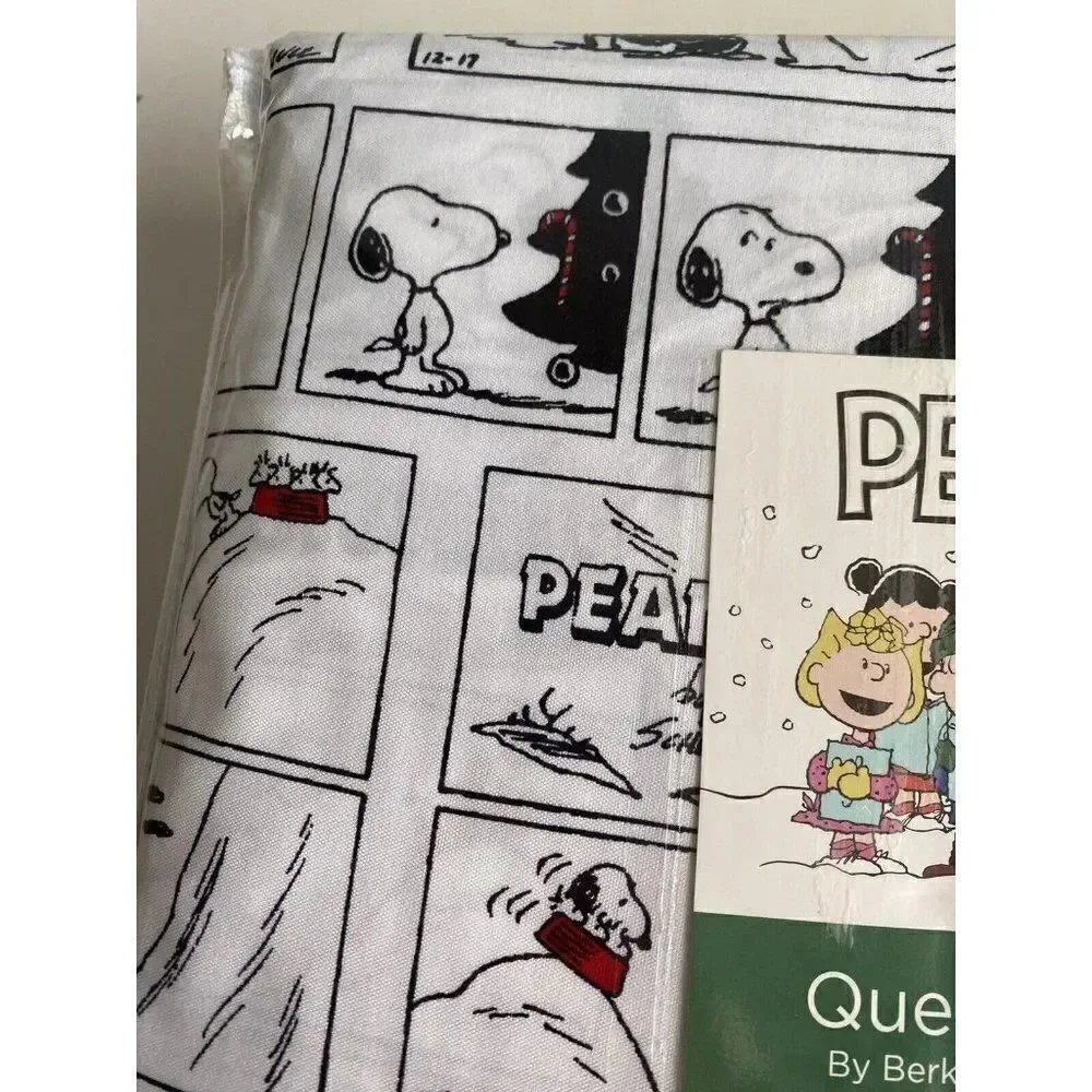 Peanuts‎ Snoopy Holiday Christmas Comic Strip Queen Size Soft Sheet Set NEW